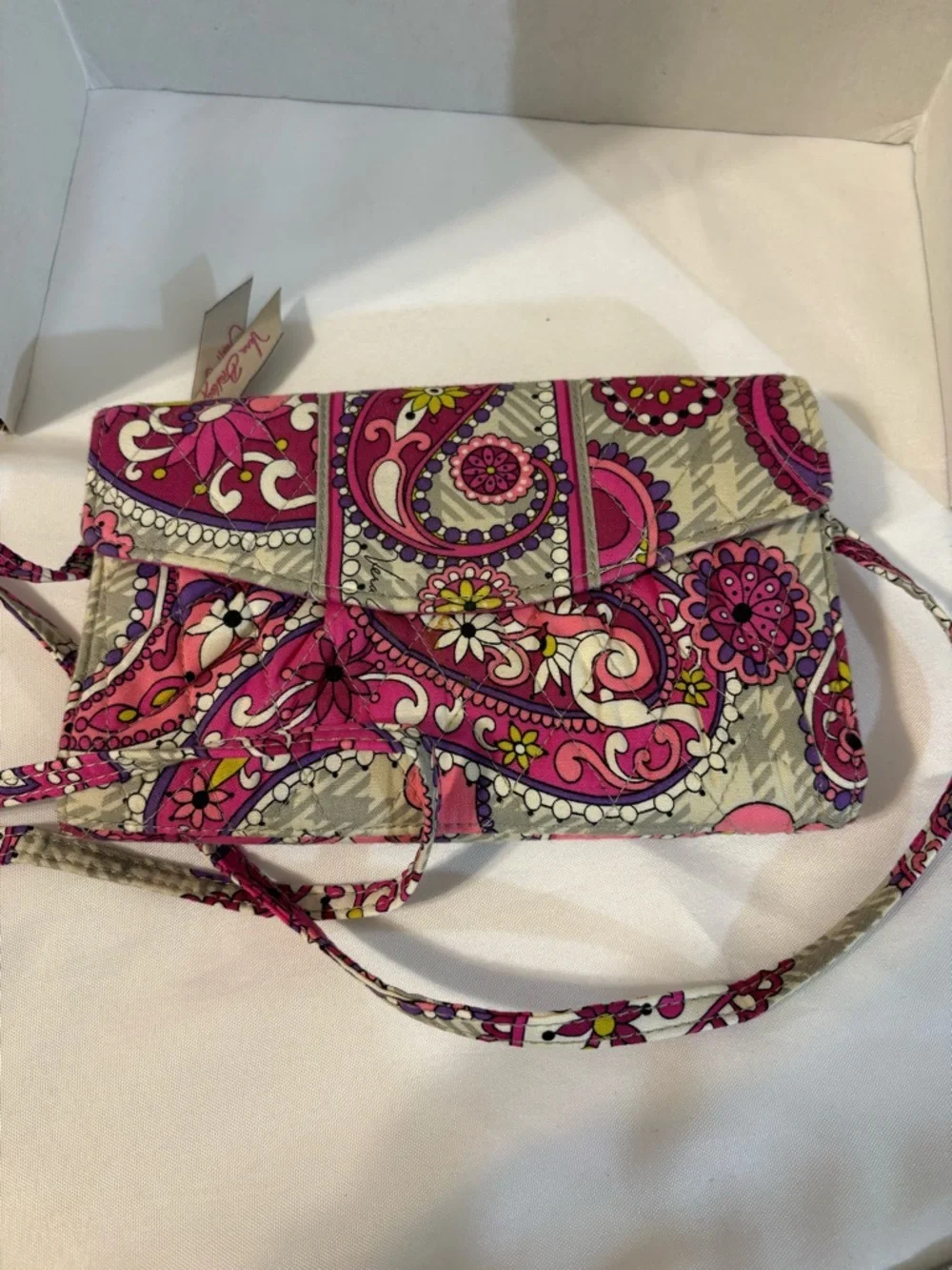 Vera Bradley Organizer Wallet detachable crossbody‎ strap Paisley Meets Plaid